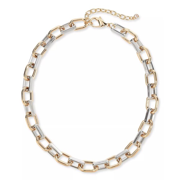 On 34th Necklace NEW Chain Link Two Tone Mixed Metal w/Gift Box 15"+2" extender - Picture 2 of 5